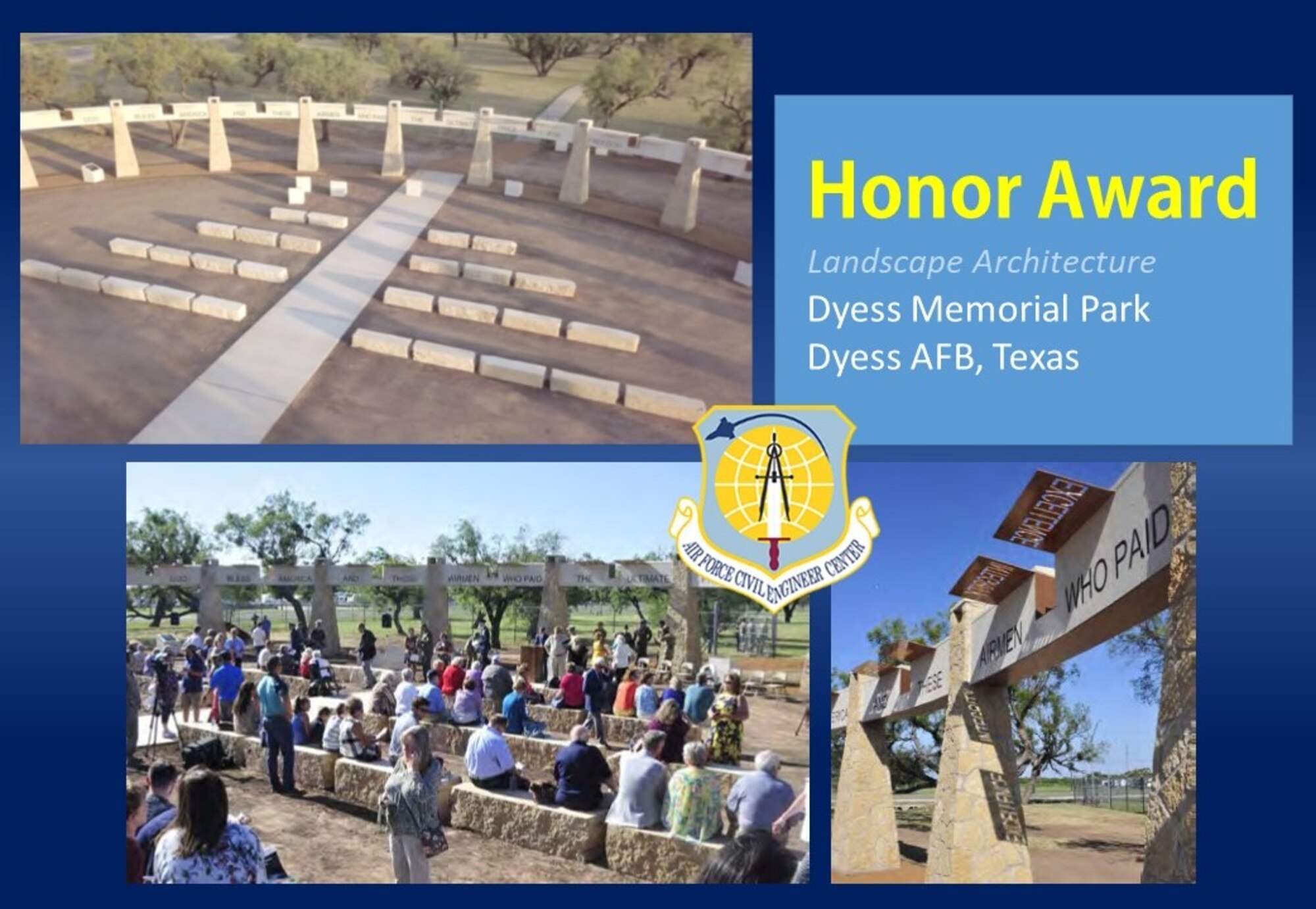 2020 Design Honor Award in the Landscape Architecture category is the Dyess Memorial Park at Dyess AFB, Texas. (U.S. Air Force graphic)