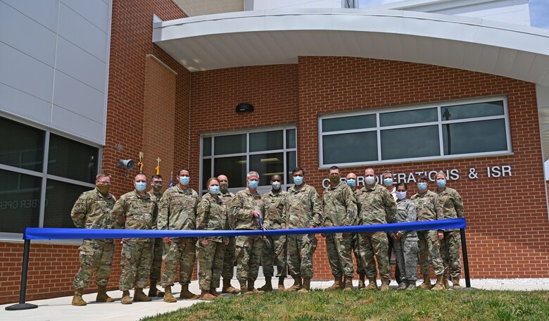 Leadership of the 175th Wing and 175th Cyberspace Operations Group attended a ribbon-cutting ceremony at Warfield Air National Guard Base, Middle River, Md., June 6, 2020. The ceremony marked the official opening of the new Cyberspace Operations Group and Intelligence, Surveillance, and Reconnaissance building at Warfield. (U.S. Air National Guard photo by Master Sgt. Christopher Schepers)