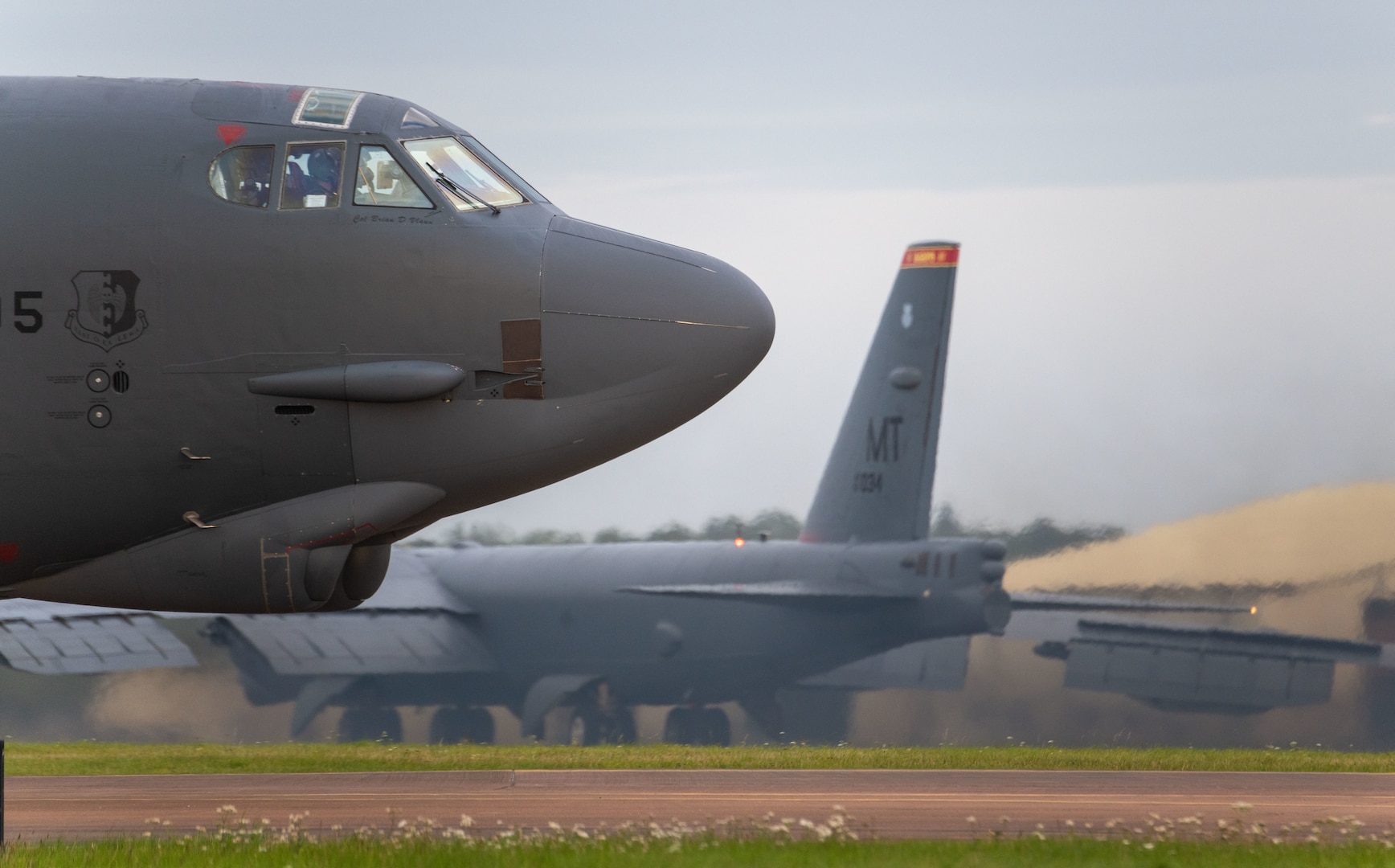 A B-52H Stratofortress assigned to the 5th Bomb Wing, Minot Air Force Base North Dakota, parks on the flightline at RAF Fairford, England, Sept. 4, 2020. Strategic bombers contribute to stability in the European theater, as they are intended to deter conflict rather than instigate it. If called upon, U.S. bombers offer a rapid response capability.