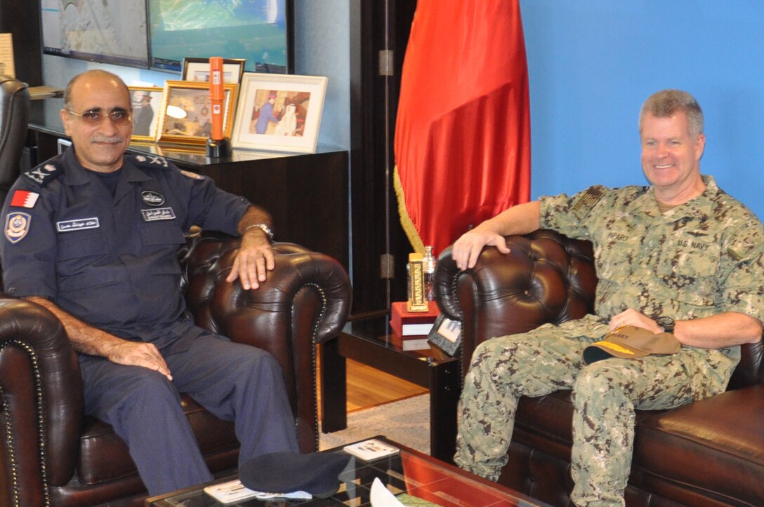 U.S. Naval Forces Central Command/5th Fleet/Combined Maritime Forces Commander Vice Adm. Samuel Paparo met with Bahrain Coast Guard Commander Major General Ala Abdulla Seyadee at the Bahrain Coast Guard Headquarters Oct. 15.