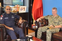 U.S. Naval Forces Central Command/5th Fleet/Combined Maritime Forces Commander Vice Adm. Samuel Paparo met with Bahrain Coast Guard Commander Major General Ala Abdulla Seyadee at the Bahrain Coast Guard Headquarters Oct. 15.