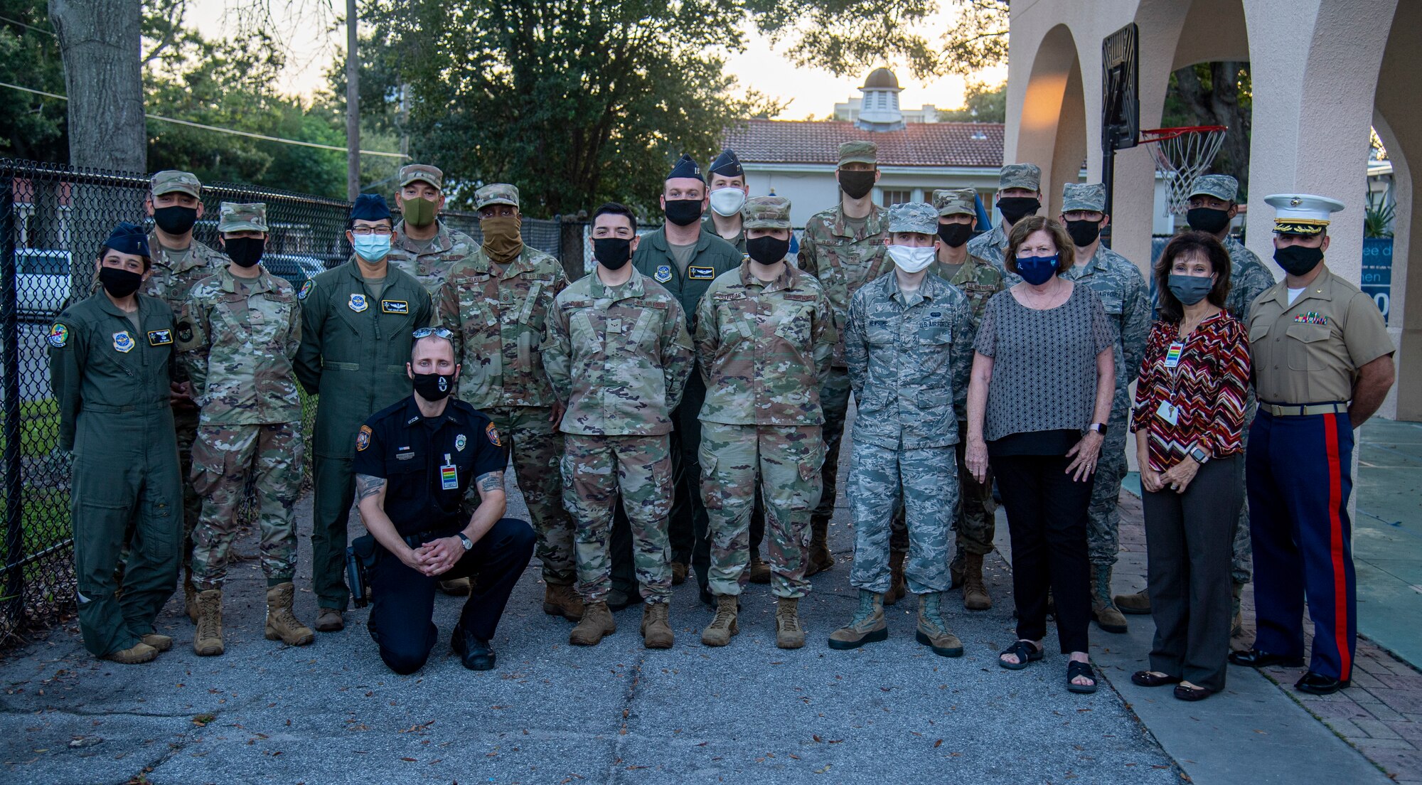 Members of Team MacDill and Roosevelt Elementary faculty take a group photo in Tampa, Fla., Oct. 15, 2020.