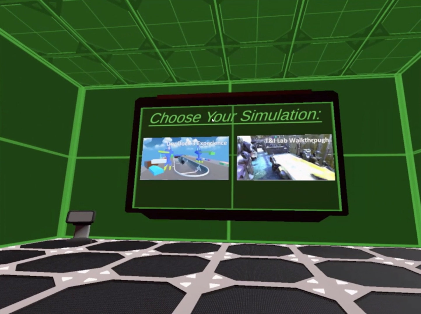 In the virtual reality simulation developed by the Norfolk Naval Shipyard (NNSY) Technology and Innovation (T&I) Lab, users are able to explore a virtual replica of the NNSY T&I Lab. Nuclear Test Engineering Division (Code 2340) Assistant Shift Test Engineer (ASTE) Joey Hoellerich developed the simulation as a unique training experience for shipyard employees.