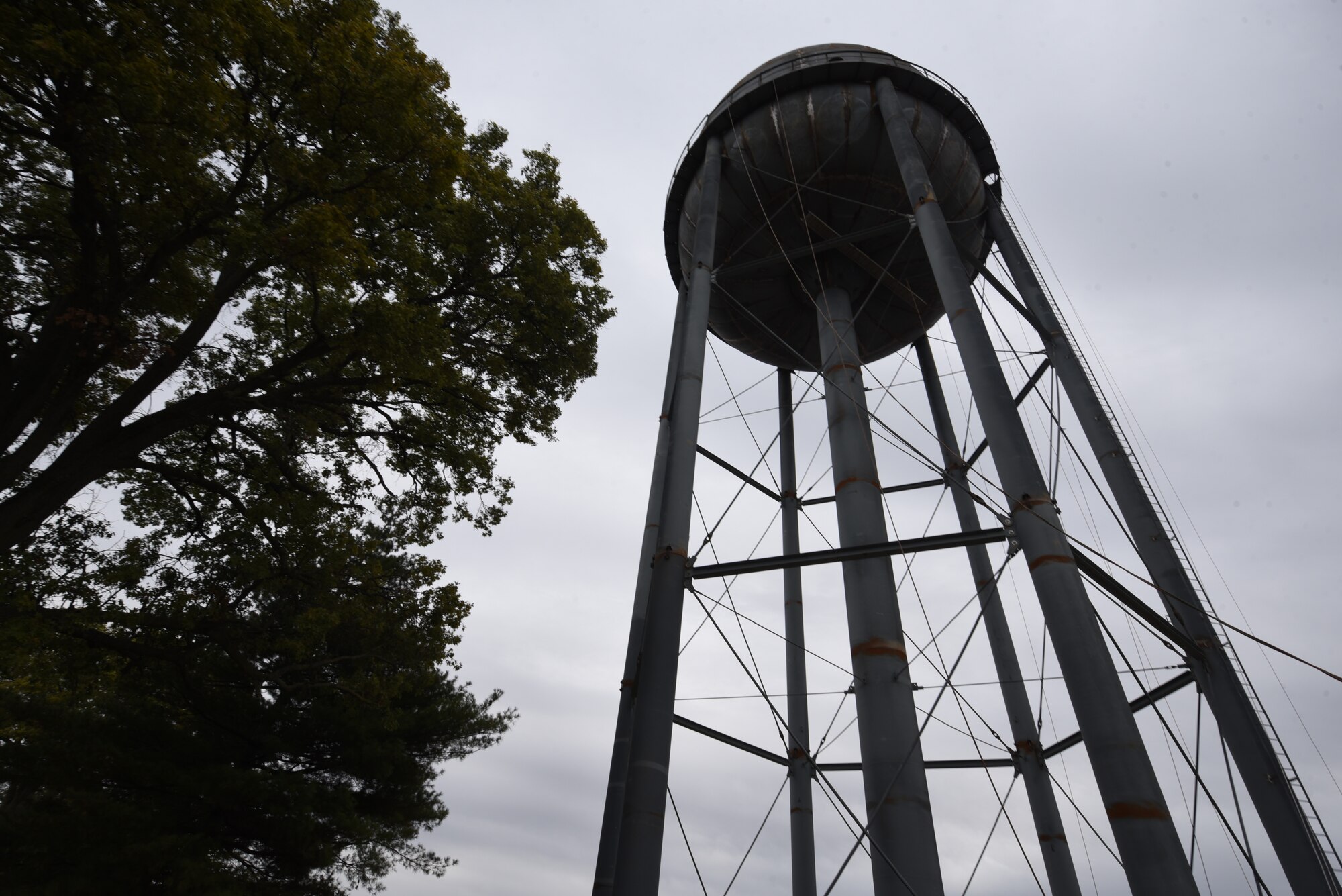 A water-tower under construction.