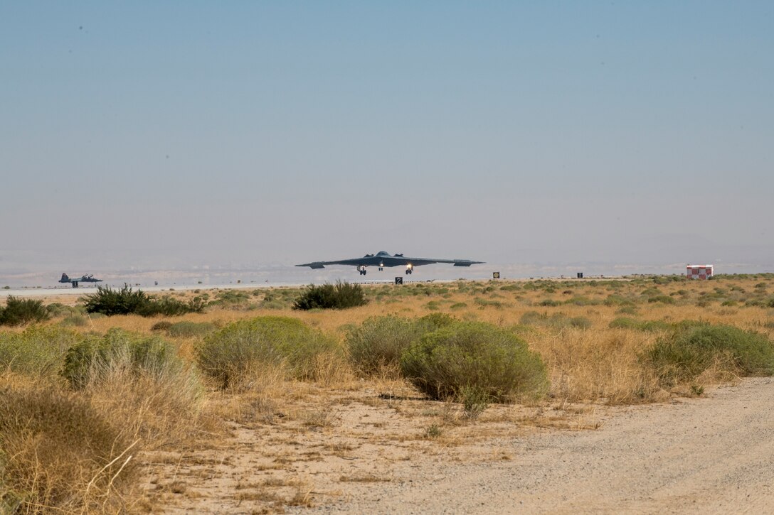 The “Spirit of Pennsylvania” B-2 bomber arrives at Edwards Air Force Base, California, Oct. 2. The aircraft recently finished a programmed depot maintenance (PDM) at the Northrop Grumman at nearby Plant 42. "The Pennsylvania" is now assigned to the 419th Flight Test Squadron, as a member of the Global Power Combined Test Force, where it will be the base’s new test platform for B-2 flight testing. (Air Force photo by Giancarlo Casem)