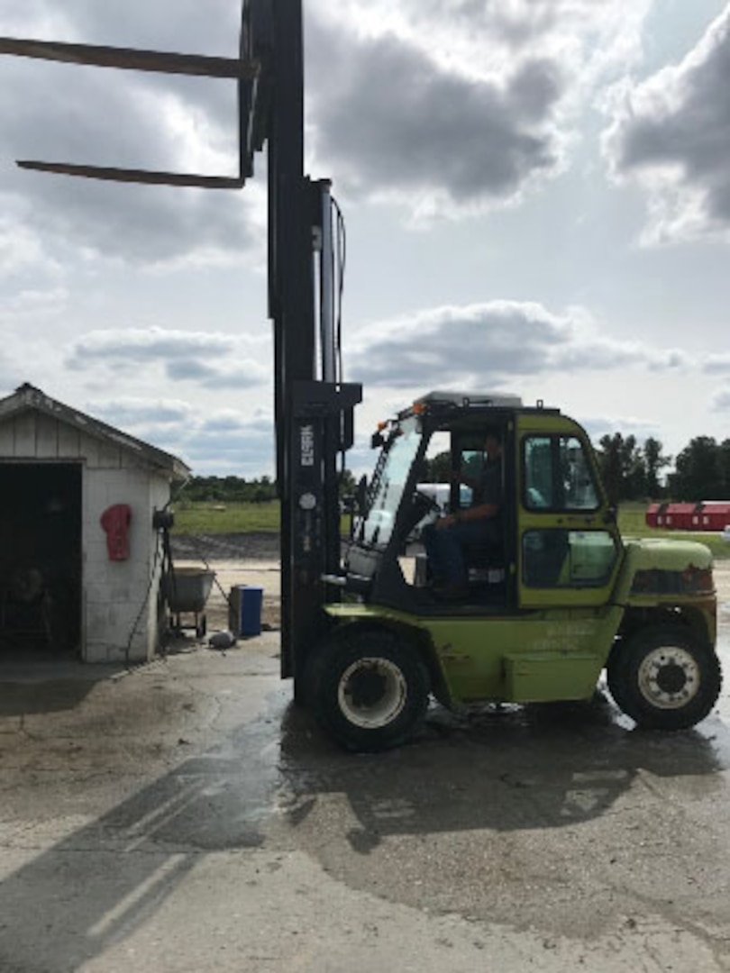 A forklift awaits service at the Duplin County Sheriff’s Department after being acquired as an excess military item at DLA Disposition Services at Camp Lejeune, North Carolina.