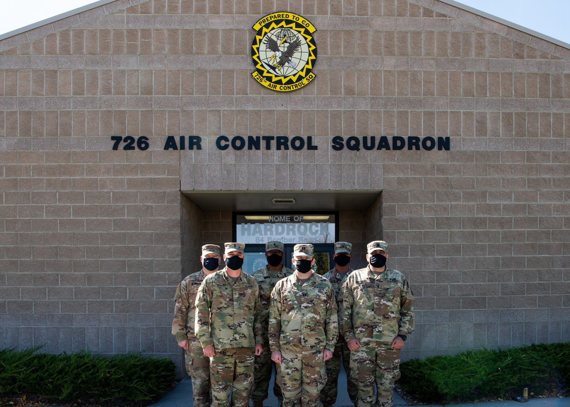 U.S. Army Soldiers from the 31st Air Defense Artillery Defense Brigade pose for a photo at Mountain Home Air Force Base, Idaho, October 14, 2020. The 726th Air Control Squadron and the 31st Air Defense Artillery Defense Brigade have integrated their radar, communication networks and defense systems to increase readiness and joint operation efficiency for when they deploy together in the future. (U.S. Air Force photo by Senior Airman Andrew Kobialka)