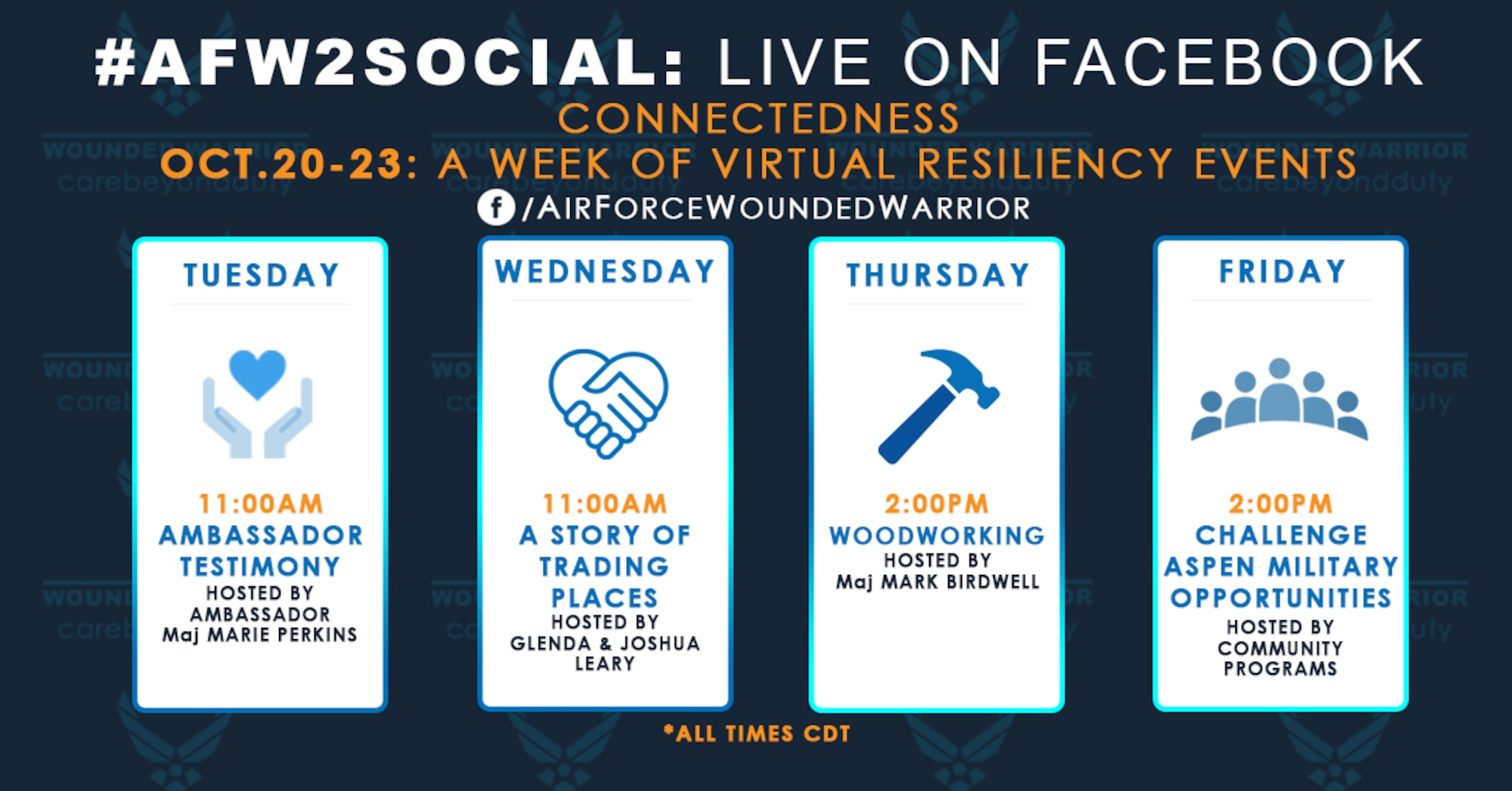 Weekly live events for social media, 20-23 October. (U.S. Air Force Graphic by Melissa Espinales)