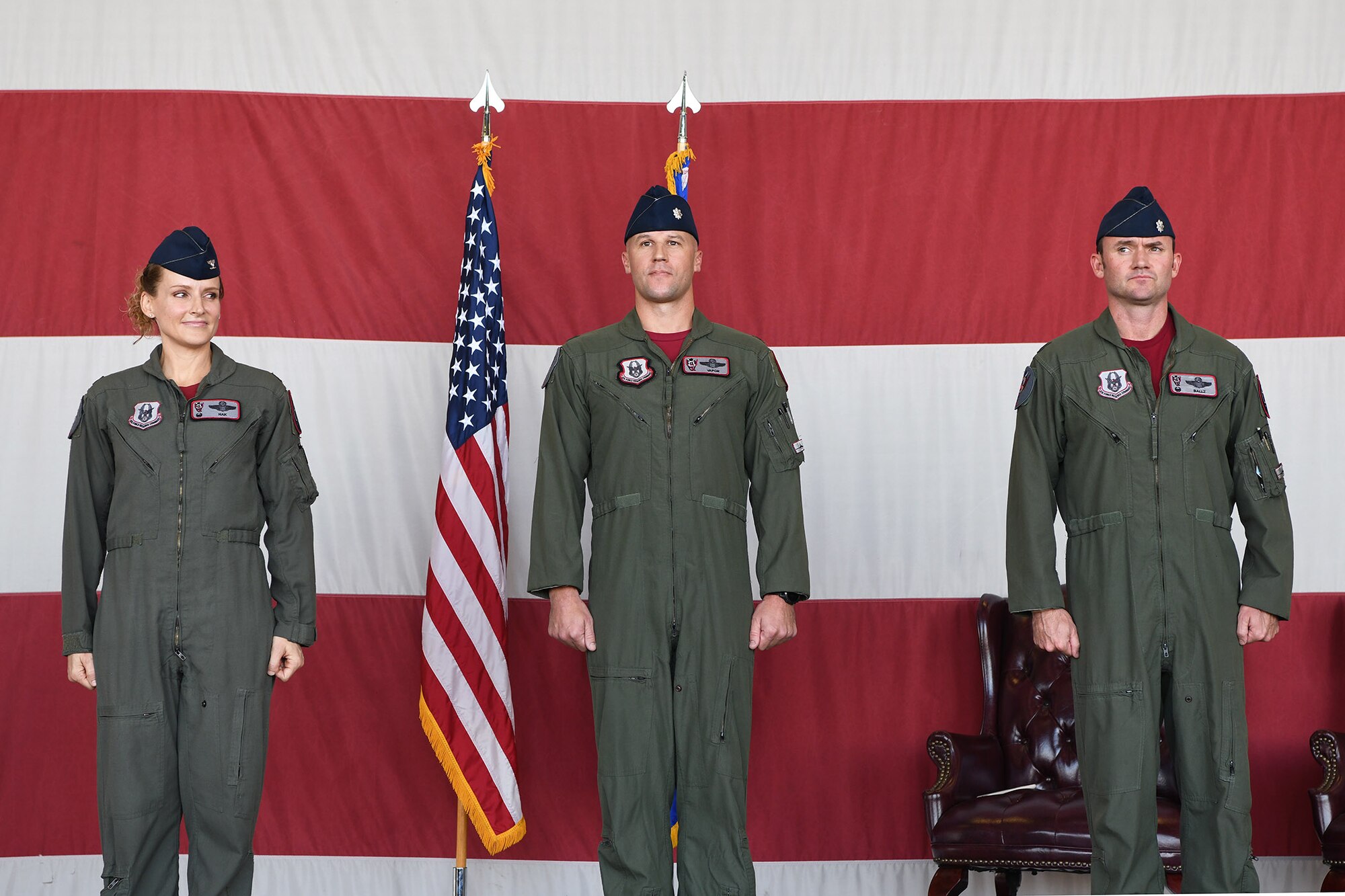 Lt. Col. Paul “Ballz” Killeen relinquished command to Lt. Col. Bradley “Vapor” Sullivan, the new 69 FS commander. The ceremony was presided over by Col. Trena Savageau, 944th Operations Group commander.