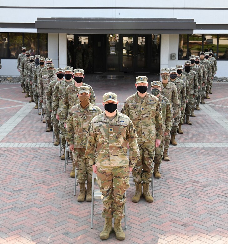 Field Grade Officers assigned to Vandenberg Air Force Base prepare to commission into the United States Space Force prior to the USSF FGO Induction Ceremony Oct. 16, 2020, at Vandenberg AFB, Calif.