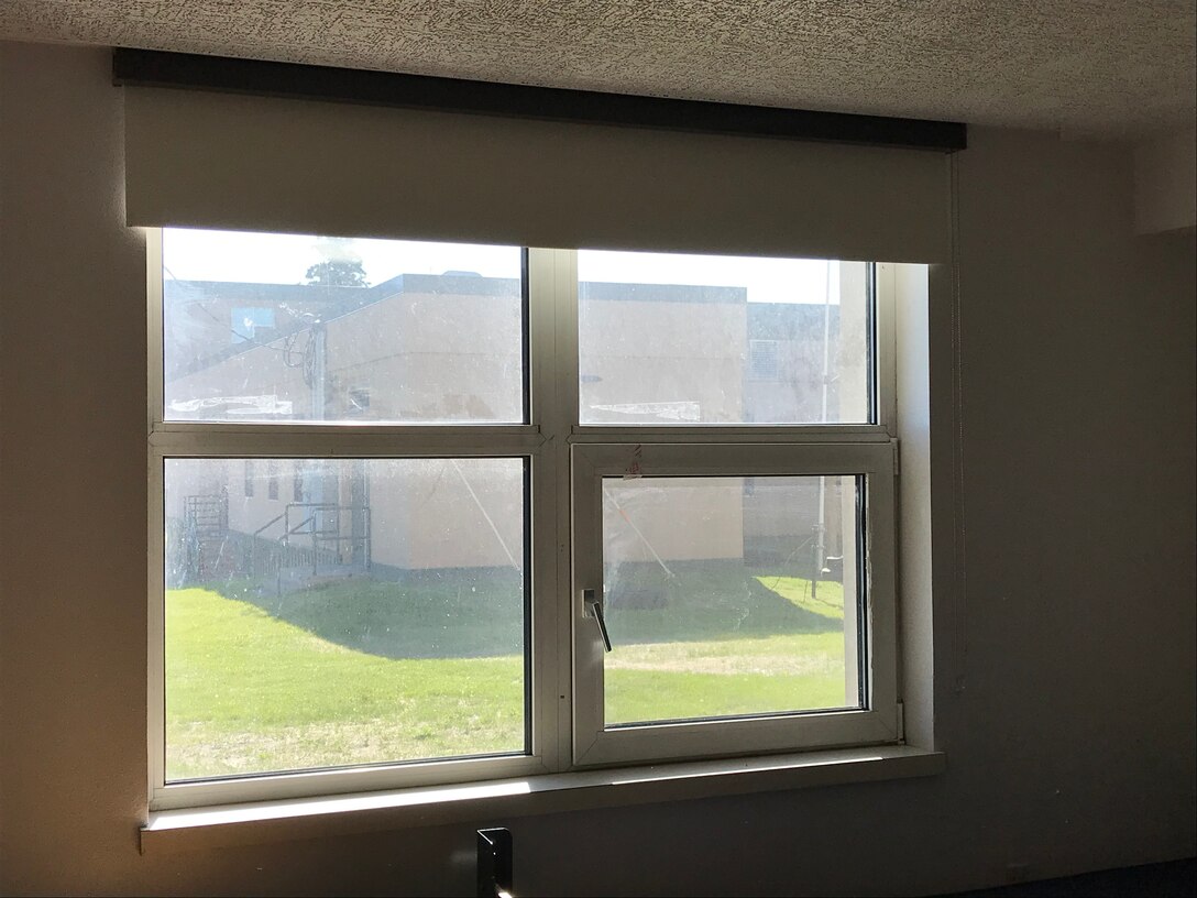 Pictured is an installed blackout shade in a barrack on Fort Wainwright.