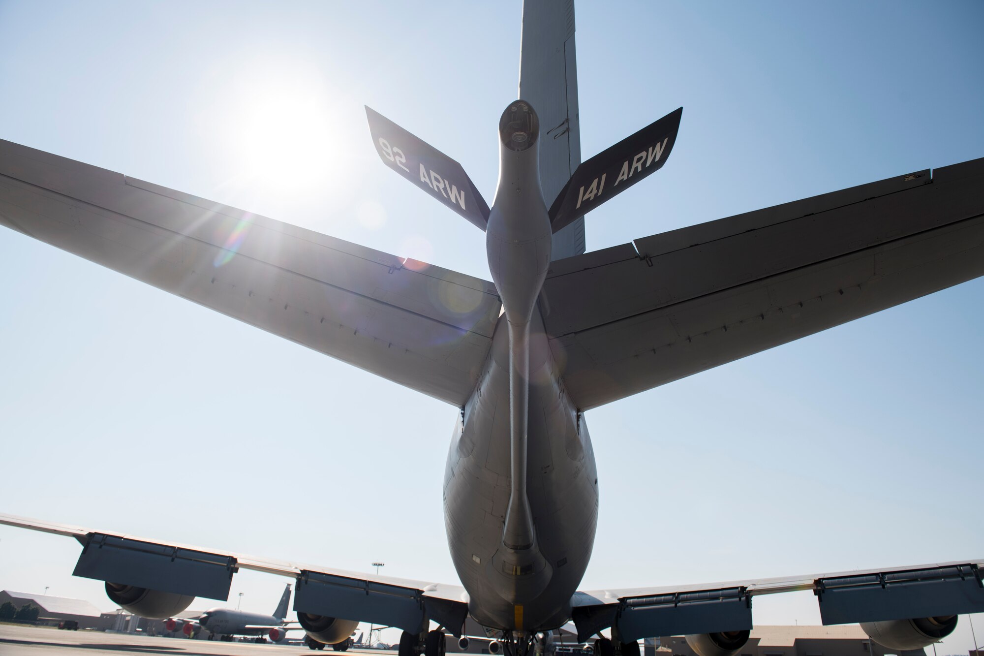 A KC-135 Stratotanker boom is prepared for take-off prior to an air refueling mission at Fairchild Air Force Base, Washington, July 29, 2020. Team Fairchild’s success in the implementation of Theory of Constraints and Continuous Process of Improvement tools, resulted in higher aircraft availability, high quality maintenance, and Fairchild paving the way for Project Tesseract to be implemented across the Air Force. (U.S. Air Force photo by Senior Airman Lawrence Sena)