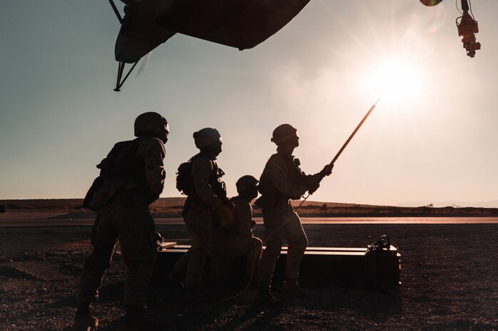 U.S. Marines conduct helicopter support team training during Integrated Training Exercise 1-21 at Marine Air Ground Combat Center Twentynine Palms, Calif., Oct. 13.
