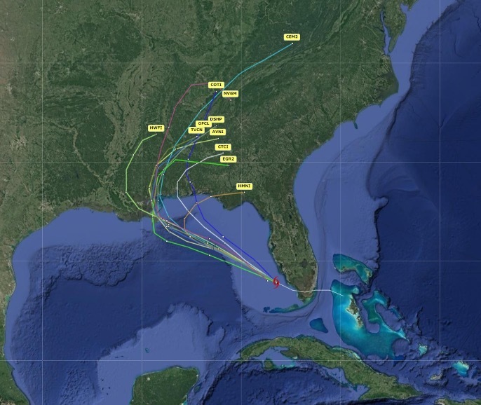 During Hurricane Sally, Fleet Numerical Meteorology and Oceanography Center (FNMOC) and Naval Research Laboratory Marine Meteorology Division (NRL MMD) use the Coupled Ocean/Atmosphere Mesoscale Prediction Systems-Tropical Cyclone (COAMPS-TC) ensemble, running in the Microsoft Azure cloud, to predict landfall of the hurricane along the Alabama/Florida border on Sept. 13.