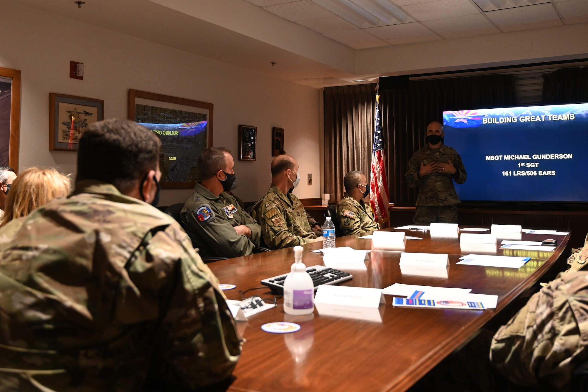 U.S. Air Force Lt. Gen. Michael A. Loh, Director of the Air National Guard speaks with members of the 161st Air Refueling Wing at Goldwater Air National Guard Base in Phoenix, Oct. 16, 2020. Loh visited the wing to meet with Airmen and getting familiarized with the wing’s mission contributions.