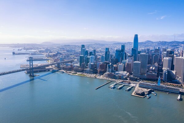 Aerial photo taken of the San Francisco Waterfront.