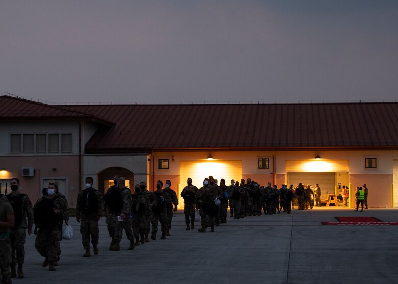 Members of the 606th Air Control Squadron depart for a deployment from Aviano Air Base, Italy, Oct. 10, 2020. The 606th ACS is the only Control and Reporting Center based outside of the continental United States. (U.S. Air Force photo by Senior Airman Caleb House)
