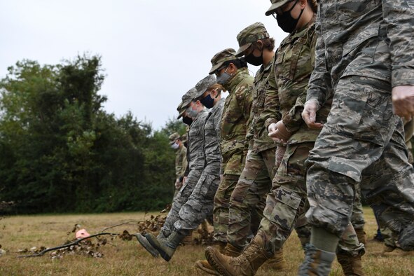 Airmen from the 31st Force Support Squadron conduct annual search and recovery training at Aviano Air Base, Italy, Oct. 15, 2020. Maintaining currency through training events such as search and recovery and home-station readiness training enables Airmen to stay mission ready in order to execute any real-world agile combat employment, dynamic force employment, and search and recovery operations. (U.S. Air Force photo by Staff Sgt. Savannah L. Waters)