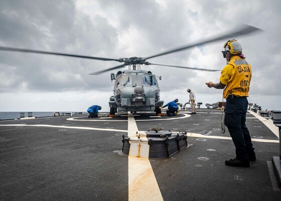 The U.S., JMSDF, and Royal Australian Navy participate in trilateral exercises in the South China Sea.