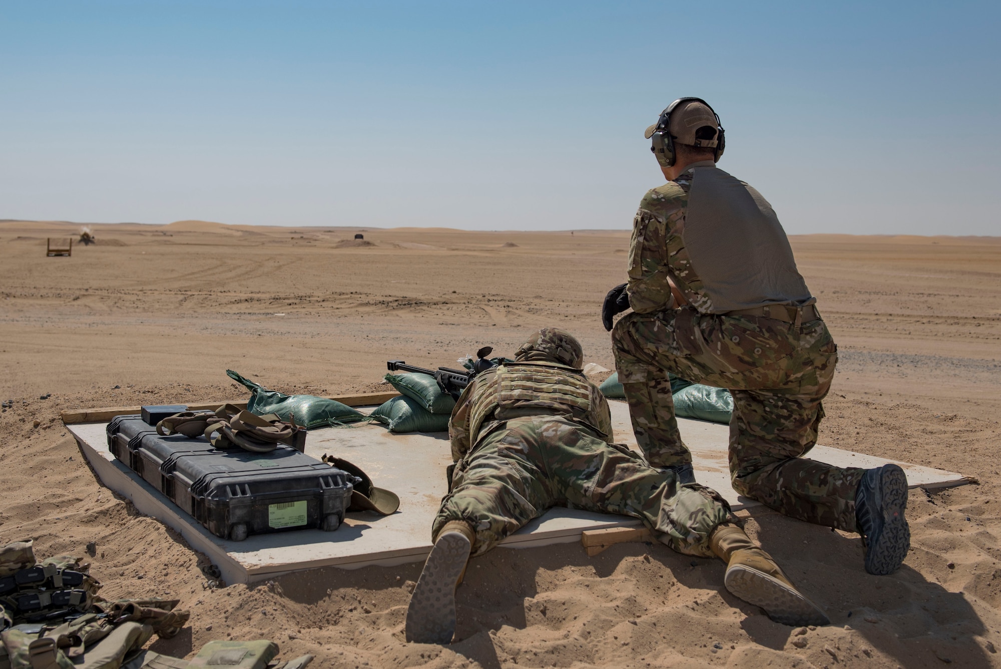 A range participant fires a Barrett .50-caliber rifle at the Udairi Range Complex, Kuwait, Oct. 12, 2020.