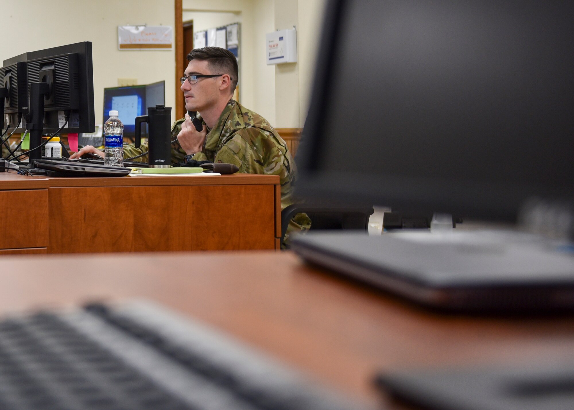 Senior Airman Cody L. Jones, 4th Communications Squadron, communications focal point client systems technician, works to remedy communication tickets submitted at Seymour Johnson Air Force Base, North Carolina, Sept. 22, 2020.