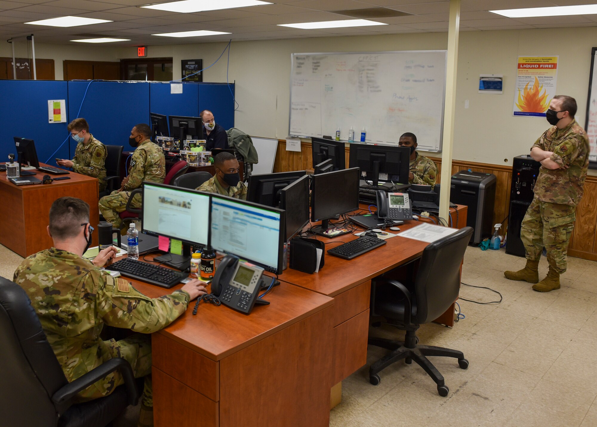 Airmen from the 4th Communications Squadron communications focal point track the status of and resolve computer issues at Seymour Johnson Air Force Base, North Carolina, Sept. 22, 2020.