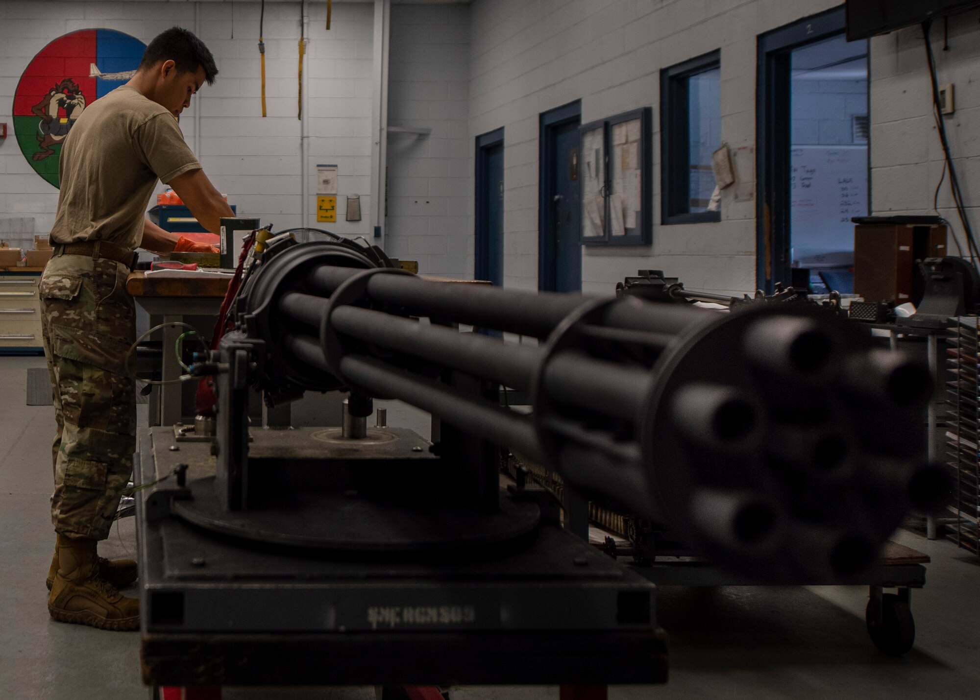 Senior Airman William Vongkhamchanh, 4th Equipment Maintenance Squadron armament maintenance technician, packs a 22mm gun bearing during an 18-month gun inspection at Seymour Johnson Air Force Base, North Carolina, Oct. 1, 2020.
