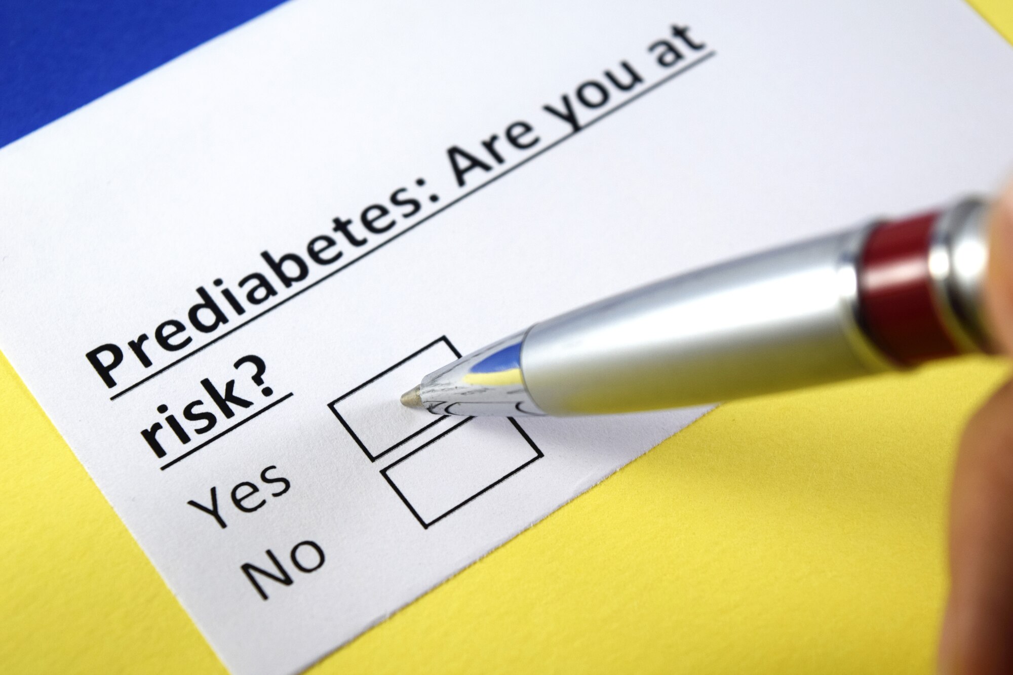 Photo shows a yes/no checklist asking if the reader is at risk for prediabetes.