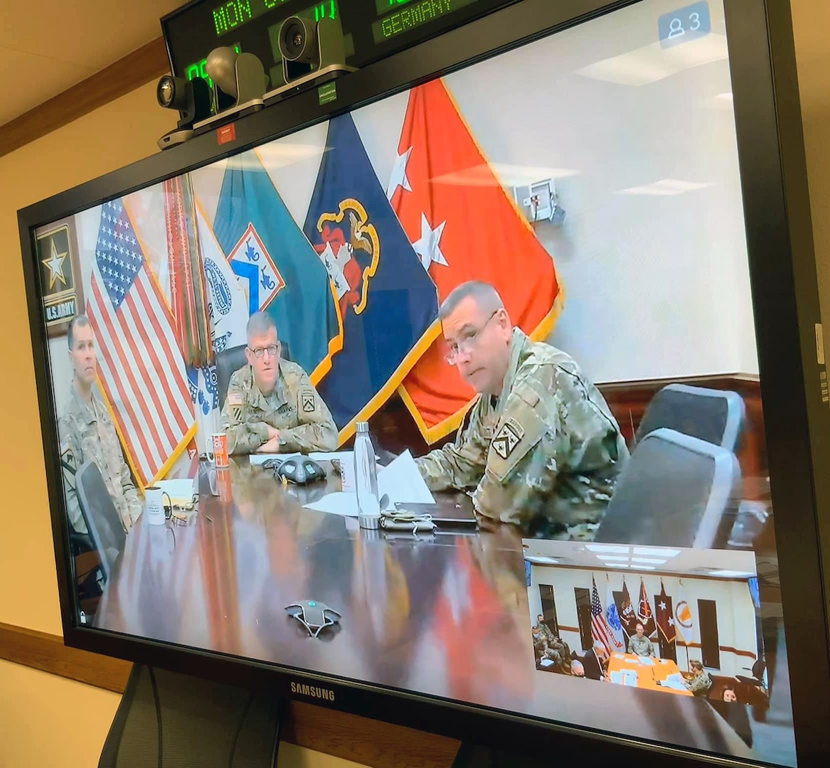 Lt. Gen. James Rainey, U.S. Army Combined Arms Center commanding general and Fort Leavenworth Commander, hosted a Virtual Battlefield Circulation Video Teleconference from Fort Leavenworth, Kansas, with U.S. Army Medical Center of Excellence key leaders at Joint Base San Antonio-Fort Sam Houston Oct. 19. MEDCoE is one of 10 Centers of Excellence under the Combined Arms Center and the U.S. Army Training and Doctrine Command.