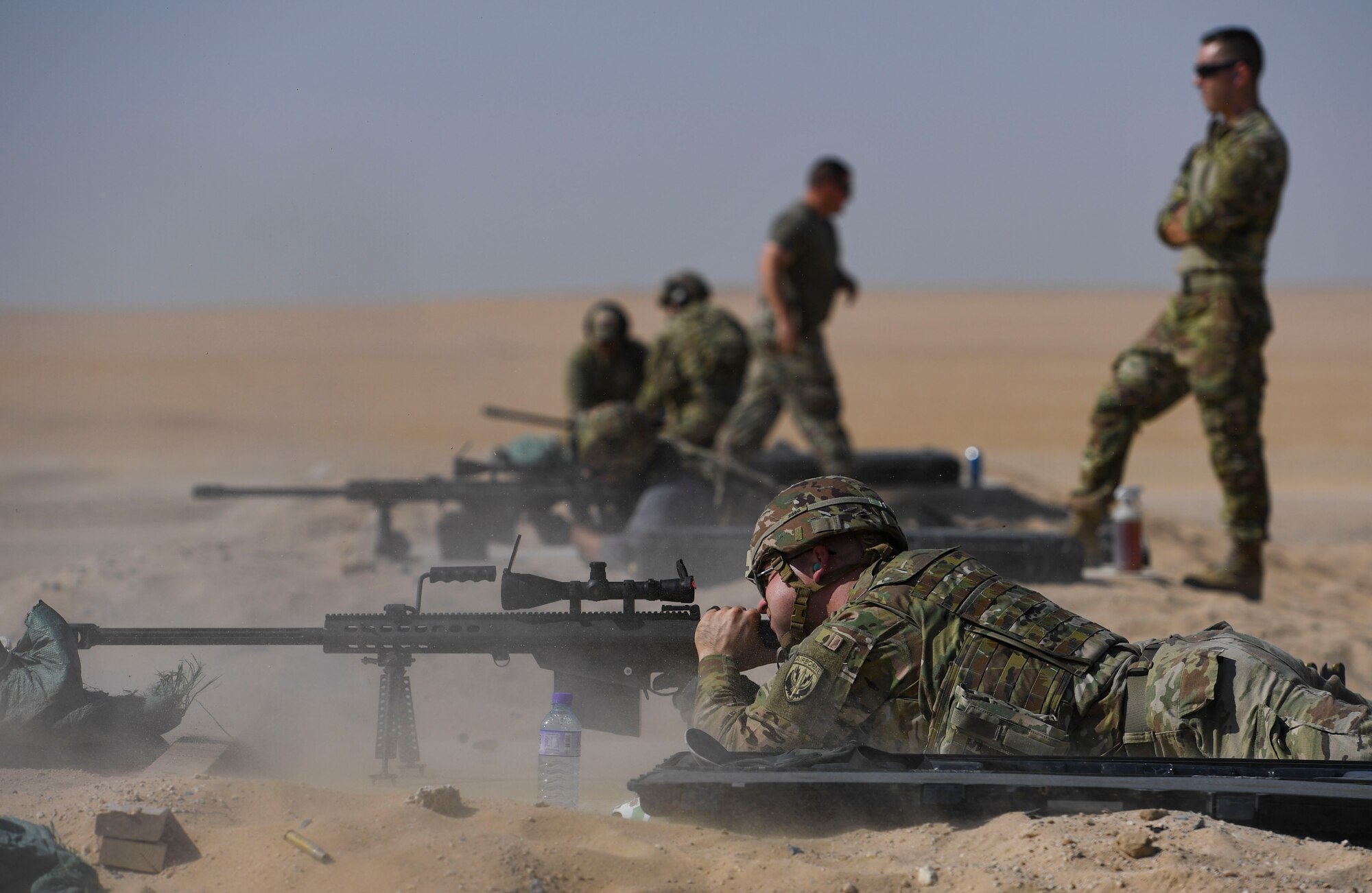 U.S. Army Sgt. Daniel Roble, Joint Special Operation Forces Support Detachment-Kuwait material readiness division noncommissioned officer in charge, fires a Barrett .50-caliber rifle at the Udairi Range Complex, Kuwait, Oct. 12, 2020.