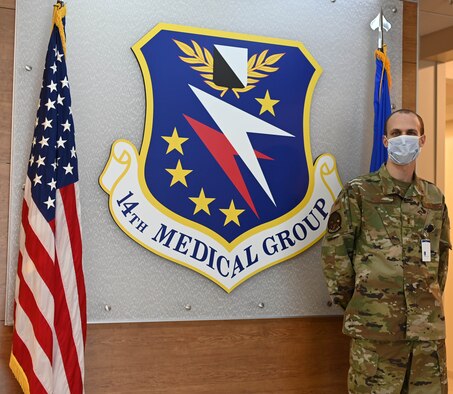 U.S. Air Force 2nd Lt. Ian Kline, 14th Medical Group lieutenant casual, poses for a photo on Oct. 29, 2020, at Columbus Air Force Base, Miss. While working in the medical group, Kline is a part of the Casual Lieutenant Program which gives casual lieutenants an opportunity to show off their skillset and work at different agencies around base. (U.S. Air Force photo by Airman 1st Class Davis Donaldson)