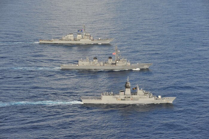 U.S., Japan, Australia conduct trilateral naval exercises in South China Sea