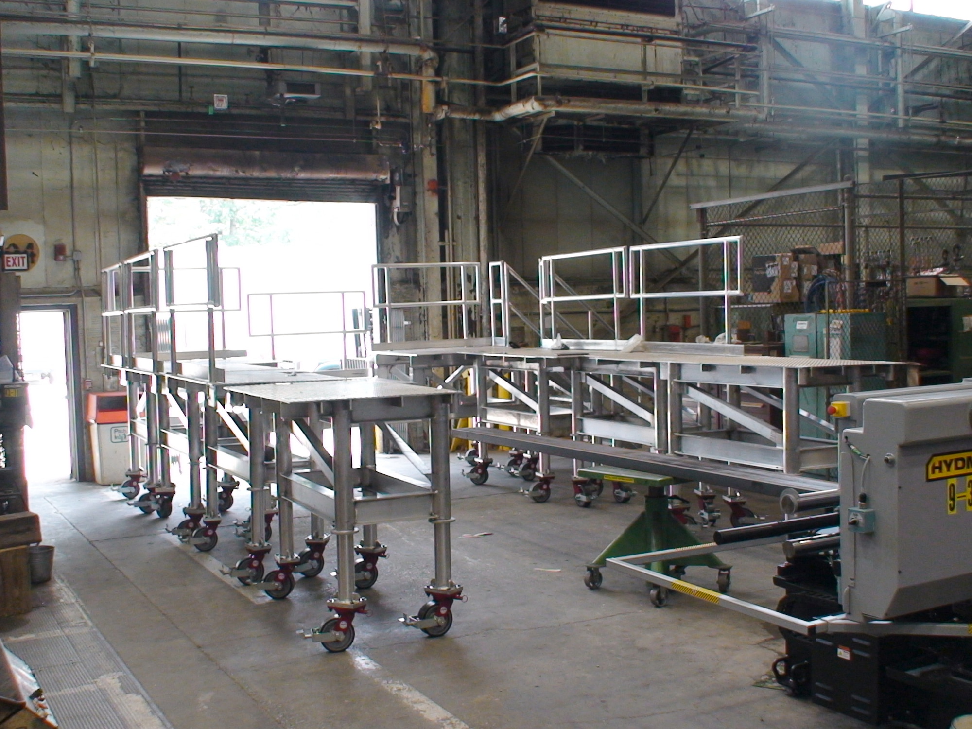 Ironworkers with the Arnold Engineering Development Complex (AEDC) Model and Machine Shop complete an aluminum platform system, shown here Sept. 16, 2020, fully assembled. The platform was installed in the AEDC C-2 Engine Test Cell. (U.S. Air Force photo)