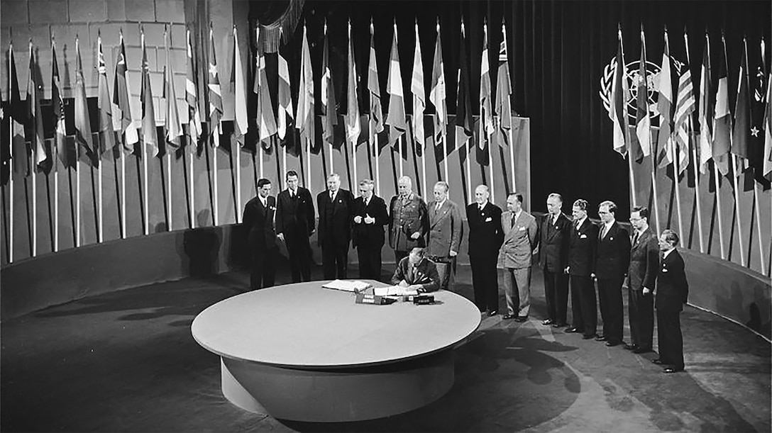 The 1945 San Francisco Conference at which 46 nations signed the United Nations Declaration establishing one of the key
institutions of the post-war U.S.-led international system.(UN Photo/Historical Photo)