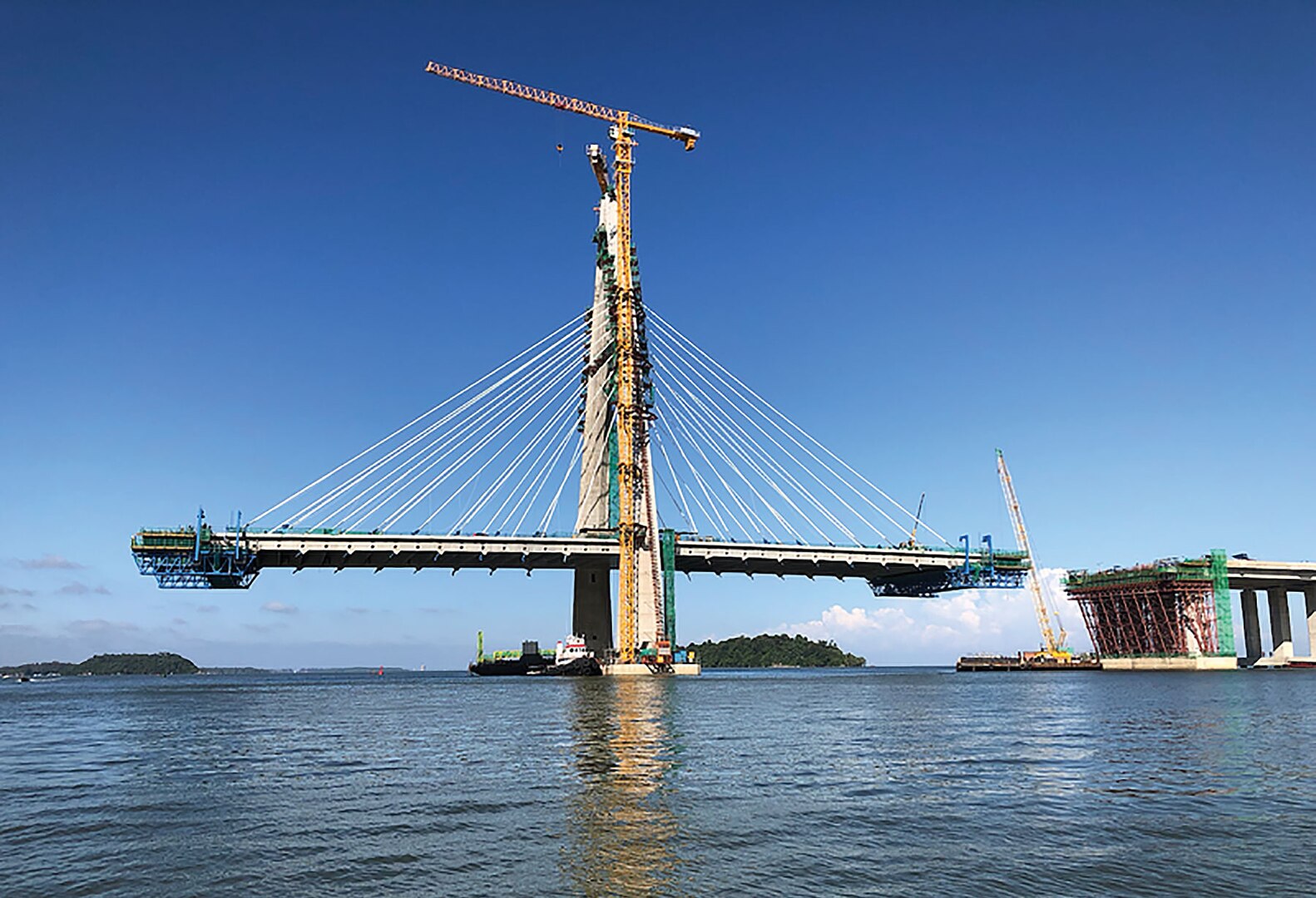 Part of China’s Belt and Road Initiative, the partially completed bridge at the Kota Batu end of the Temburong Bridge construction project in Brunei. (Peter L. Higgs)