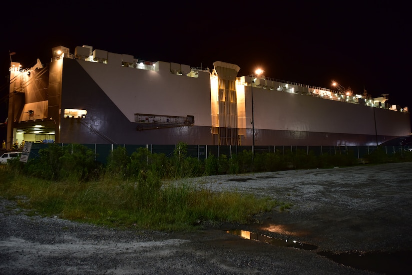 The Alliance St. Louis cargo vessel, docks at a port to prepare for offloading at Joint Base Charleston’s Naval Weapons Station, S.C., Oct. 14, 2020. The 841st TB is an active duty, U.S. Army Surface Deployment and Distribution Command (SDDC) unit tasked with the execution of Task Force Deployment Operations.