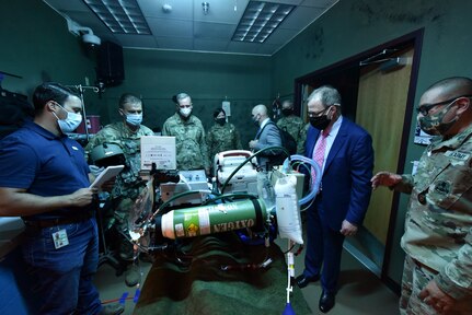 Thomas McCaffery, Assistant Secretary of Defense for Health Affairs (second from right) gets a first-hand tour of the Combat Paramedic Program simulation laboratory during his visit to the U.S. Army Medical Center of Excellence.