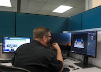 The Science and Technology Education Partnership (STEP) Conference for Inland Empire students had its largest participated event and showcased Navy technology from engineers and scientists at Naval Surface Warfare Center (NSWC), Corona Division Oct. 8. The STEP Conference included Navy technology from engineers and scientists from NSWC Corona. Vince Tannehill, graphics designer at NSWC Corona creates graphics for the Navy portion of the virtual platform. The purpose of Corona’s yearly participation is to show children how much fun and lucrative a career in science, technology, engineering and math (STEM) can be and in hopes the early engagement will stimulate career interests from a young age. Photo by Nathan Fite, CTR 200929-N-BW319-007