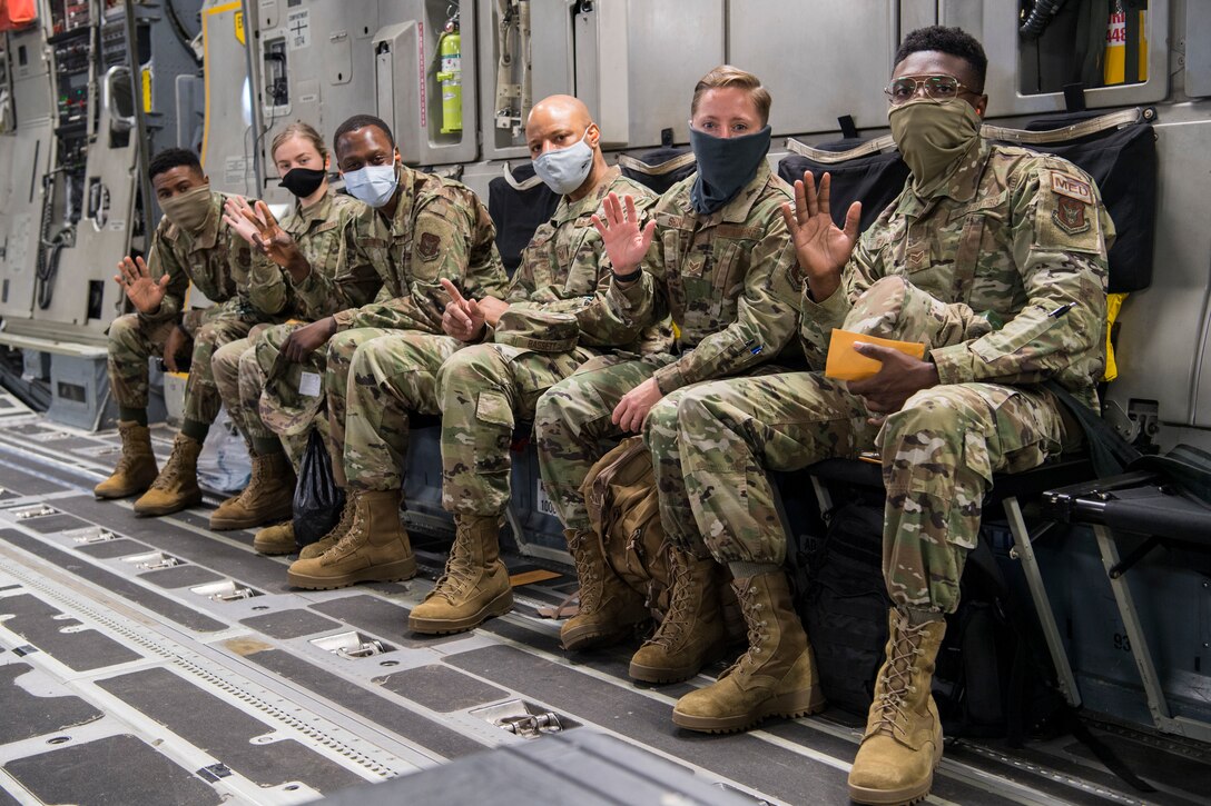 Reserve Citizen Airmen with the 514th Air Mobility Wing, fly in a C-17 Globemaster III with the 732nd Airlift Squadron on Oct. 18, 2020.