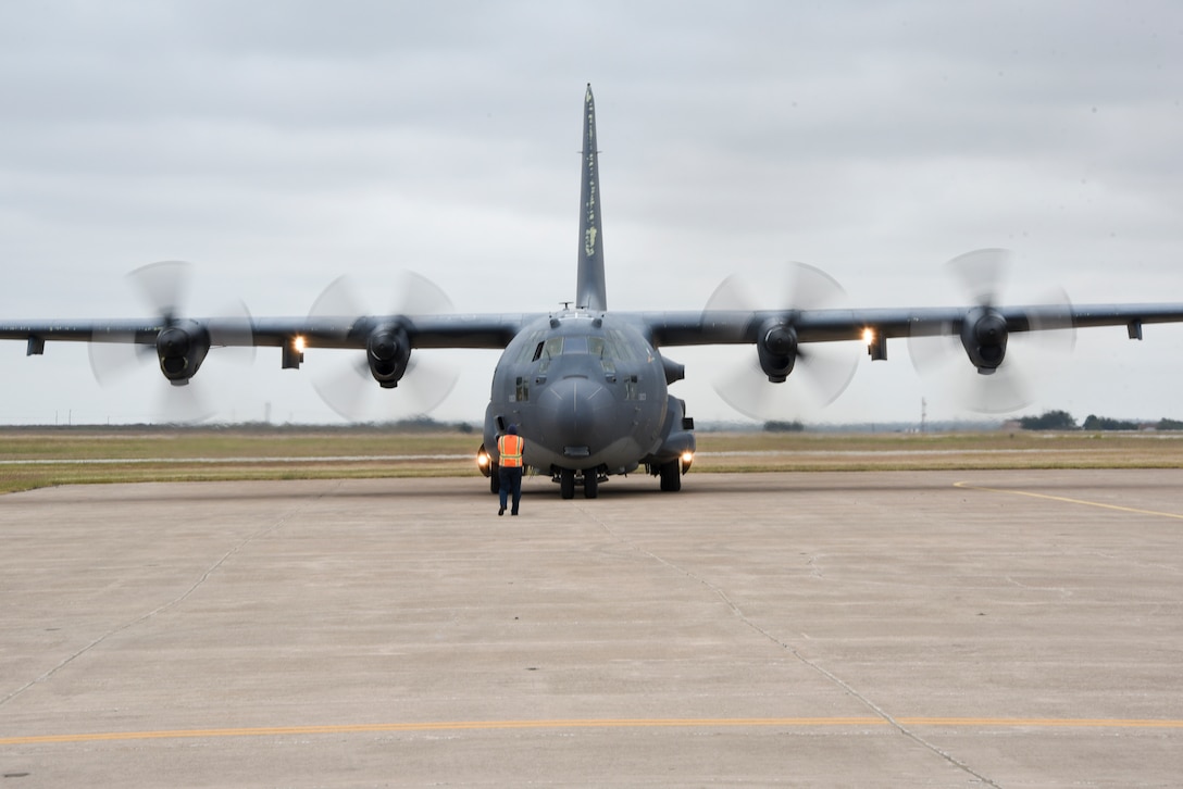 A new aircraft arrived here Oct. 19, 2020, that will provide some much-needed firepower and an advanced training platform for armament and crew chief Airmen in Training in the near future. The AC-130W Stinger II from Cannon AFB, New Mexico, will serve as a new ground instructional trainer for ammo and armament students in the 363rd TRS as well as crew chief students in the 362nd TRS.