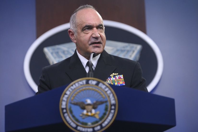 Navy Adm. Charles A. Richard speaks to reporters at Pentagon.