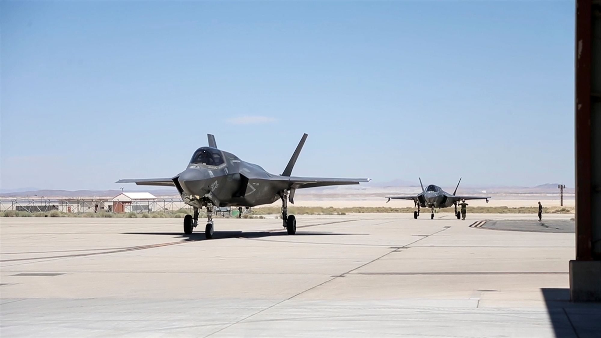 A pair of F-35Bs return from a test flight at Edwards Air Force Base, California, July 10. (Photo courtesy of Lance Cpl. Larisa Chavez, MCAS Yuma)
