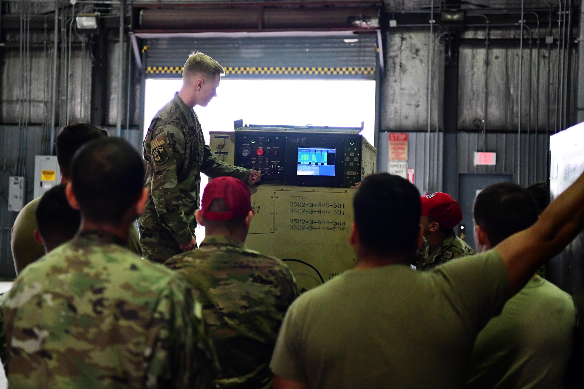 Airman Dustin Hastwell, 51st Civil Engineering Squadron electrical systems, demonstrates what he has learned during the Silver Flag class September 2, 2020 at Osan Air Base, Republic of Korea. Silver Flag is a course that everyone in the Civil Engineering Squadron must complete every 36 months. (U.S. Air Force photo by Senior Airman Noah Sudolcan)