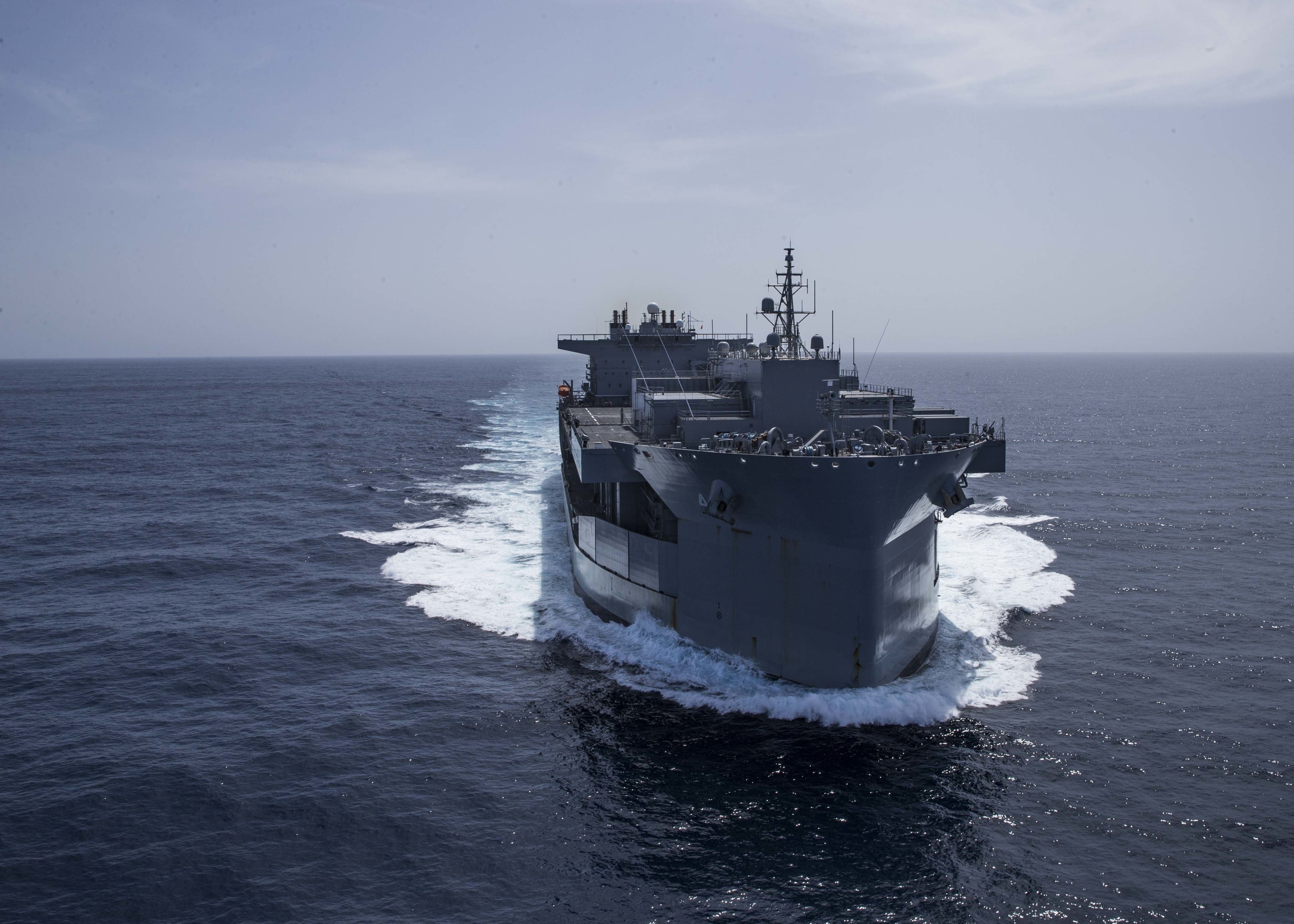 The Expeditionary Sea Base USS Hershel "Woody" Williams (ESB 4) sails in the Atlantic Ocean, Oct. 17, 2020.