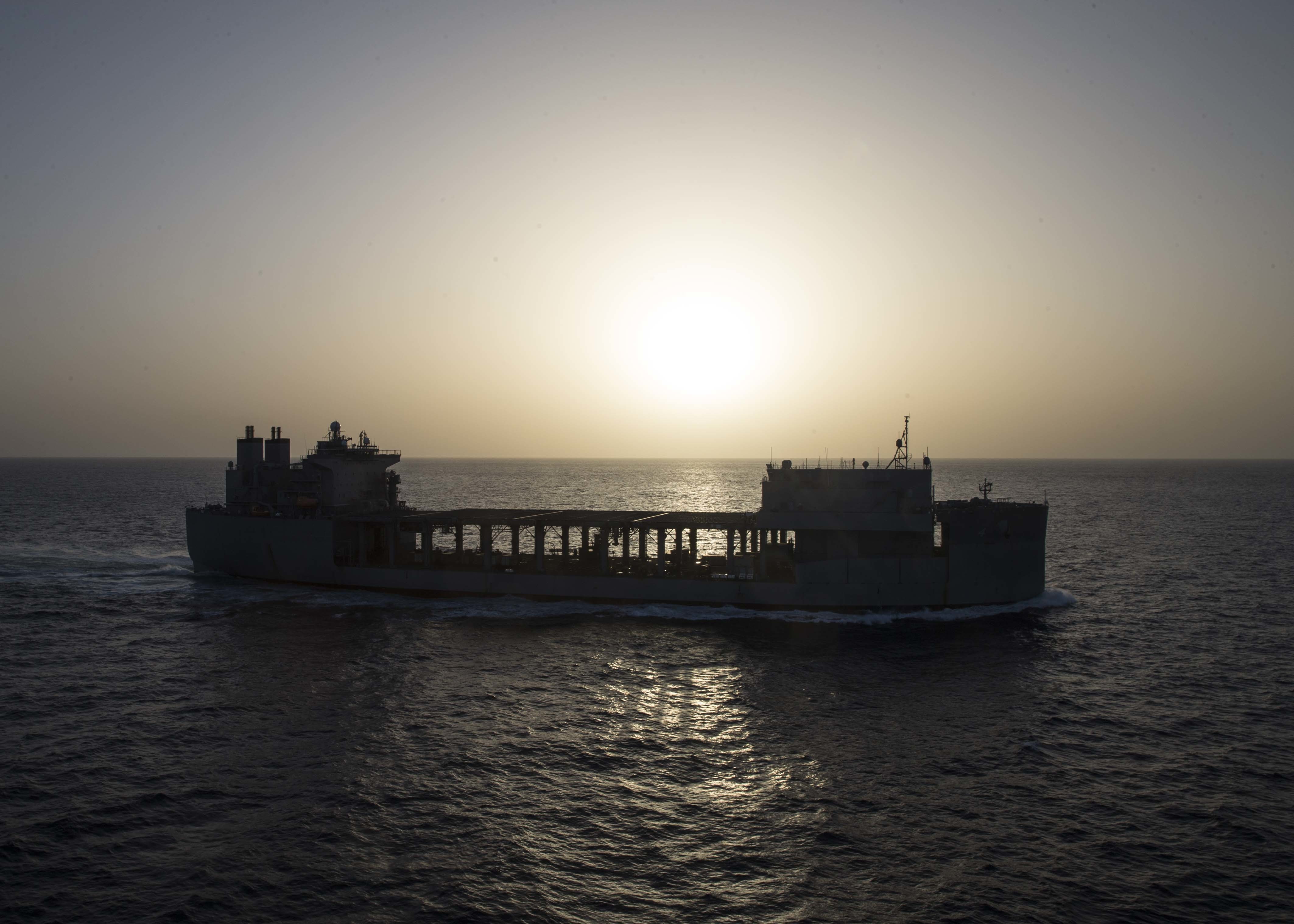 The Expeditionary Sea Base USS Hershel "Woody" Williams (ESB 4) sails in the Atlantic Ocean, Oct. 17, 2020.