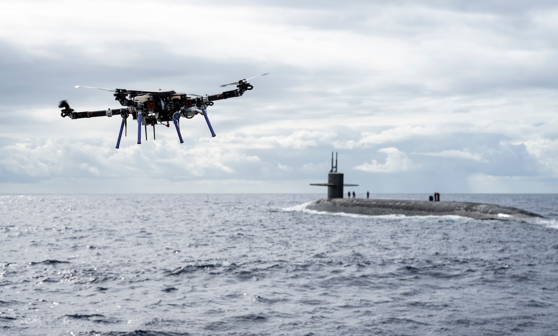 Unmanned aerial vehicle delivers payload to USS Henry M. Jackson near Hawaiian Islands, Pacific Ocean, October 19, 2020 (U.S. Navy/Devin M. Langer)