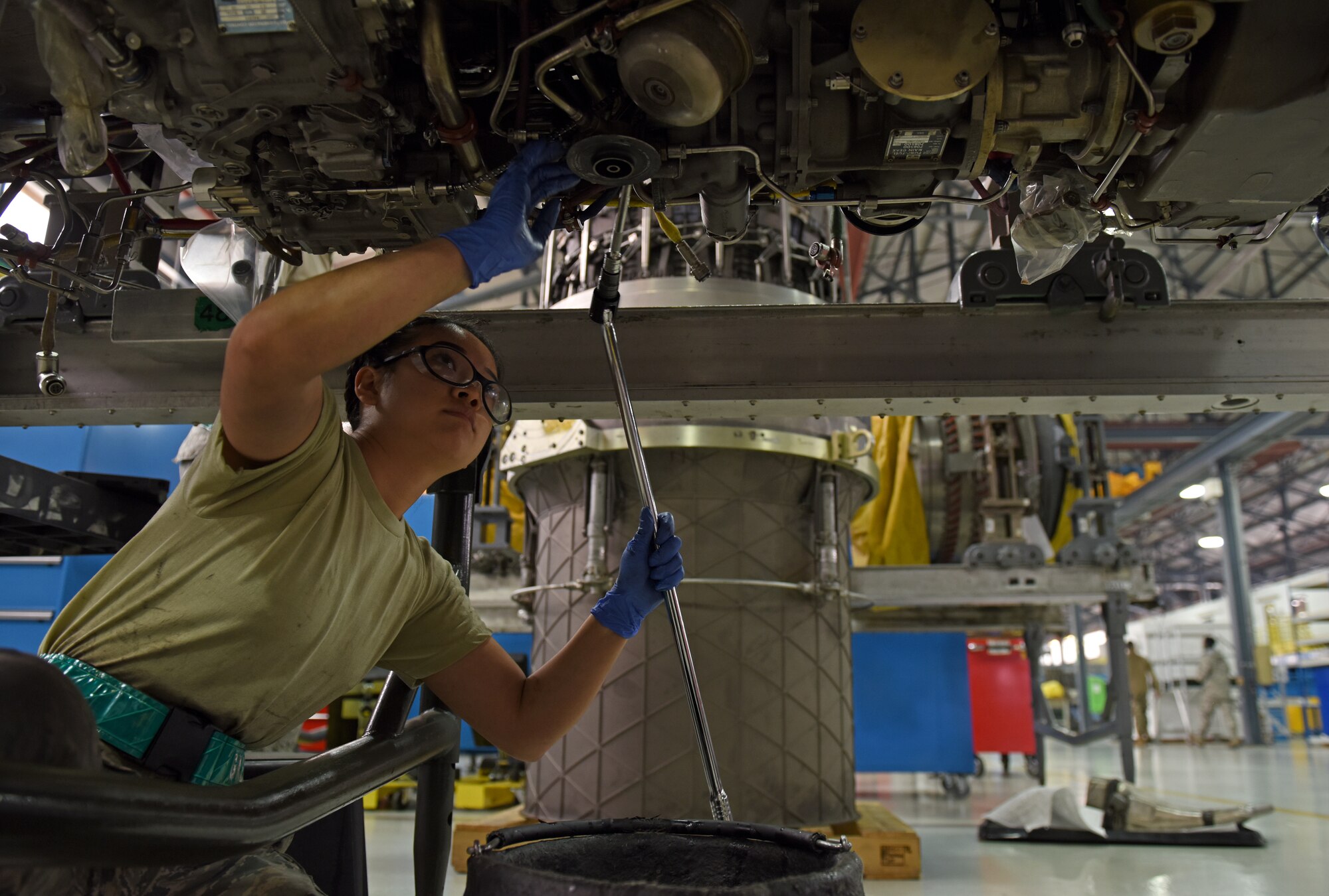 A maintainer assigned to the 48th Fighter Wing works on an engine at Royal Air Force Lakenheath, England, Oct. 5, 2020. The Materiel Management flight practices flexibility through embedding supply Airmen within various maintenance squadrons. (U.S. Air Force photo by Airman 1st Class Rhonda Smith)