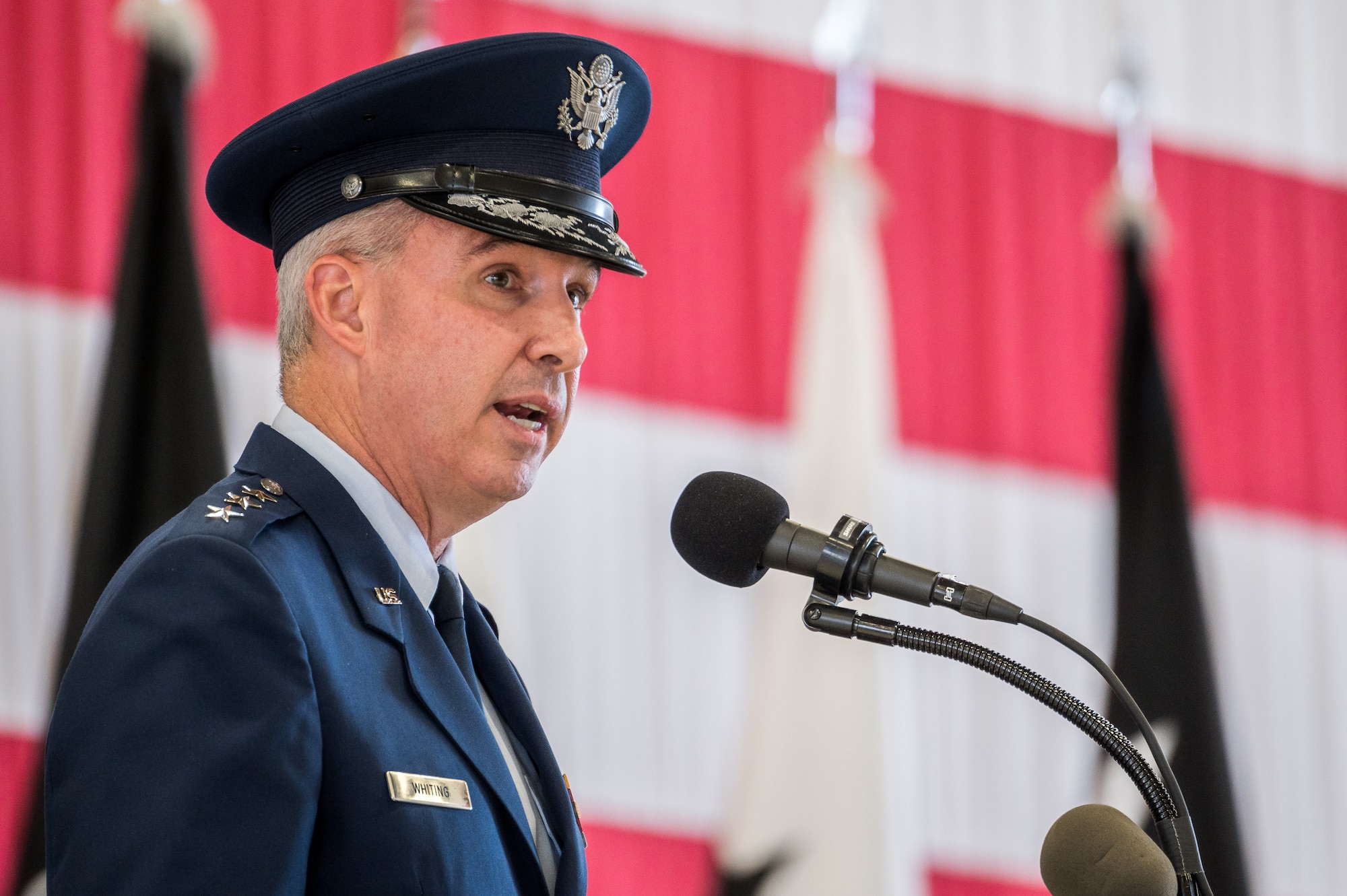 Lt. Gen. Stephen N. Whiting, first commander of the newly re-designated Space Operations Command, shares his vision for the U.S. Space Force’s new Field Command during a ceremony at Peterson Air Force Base, Colo., Oct 21, 2020.