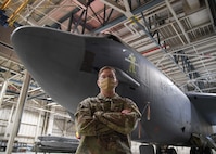 SSgt. William Patrick is a weapons specialist team chief for the 5th Aircraft Maintenance Squadron at Minot Air Force Base, on Oct. 21, 2020. Patrick and the three Airmen that he oversees have spent eight hours loading a full aircraft during the Prairie Vigilance exercise. As a team chief, he is his team’s source for information. They will come to him for questions or guidance on anything pertaining to their weapons systems (U.S. Air Force photo by Airman 1st Class Caleb S. Kimmell)