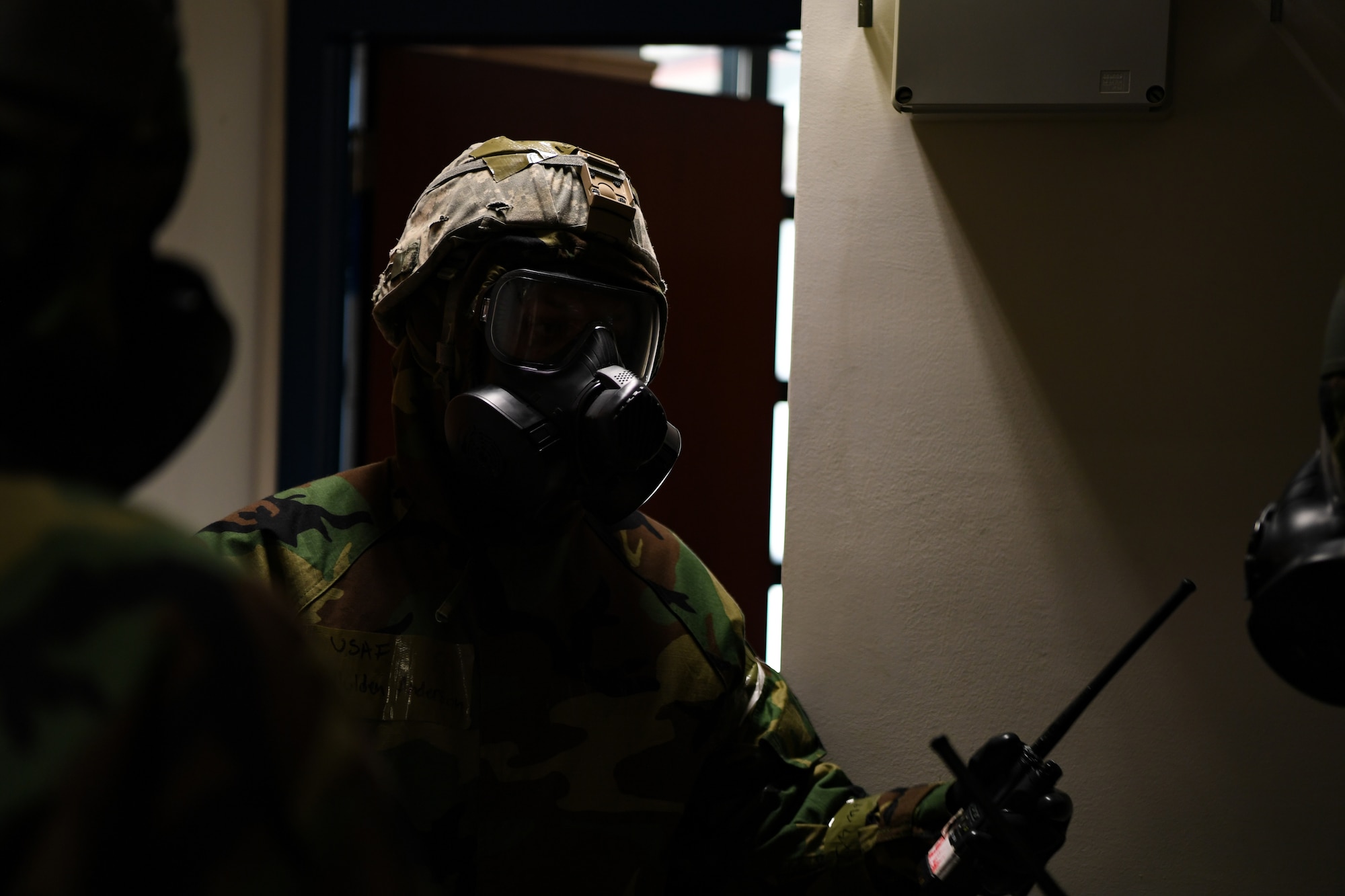 U.S. Air Force Staff Sgt. Holden Anderson, 724th Air Mobility Squadron member, participates in exercise Nodal Lightning at Aviano Air Base, Italy, Oct. 20, 2020. The exercise started with a simulated air attack followed by other simulated complications. (U.S. Air Force photo by Airman 1st Class Thomas S. Keisler IV)